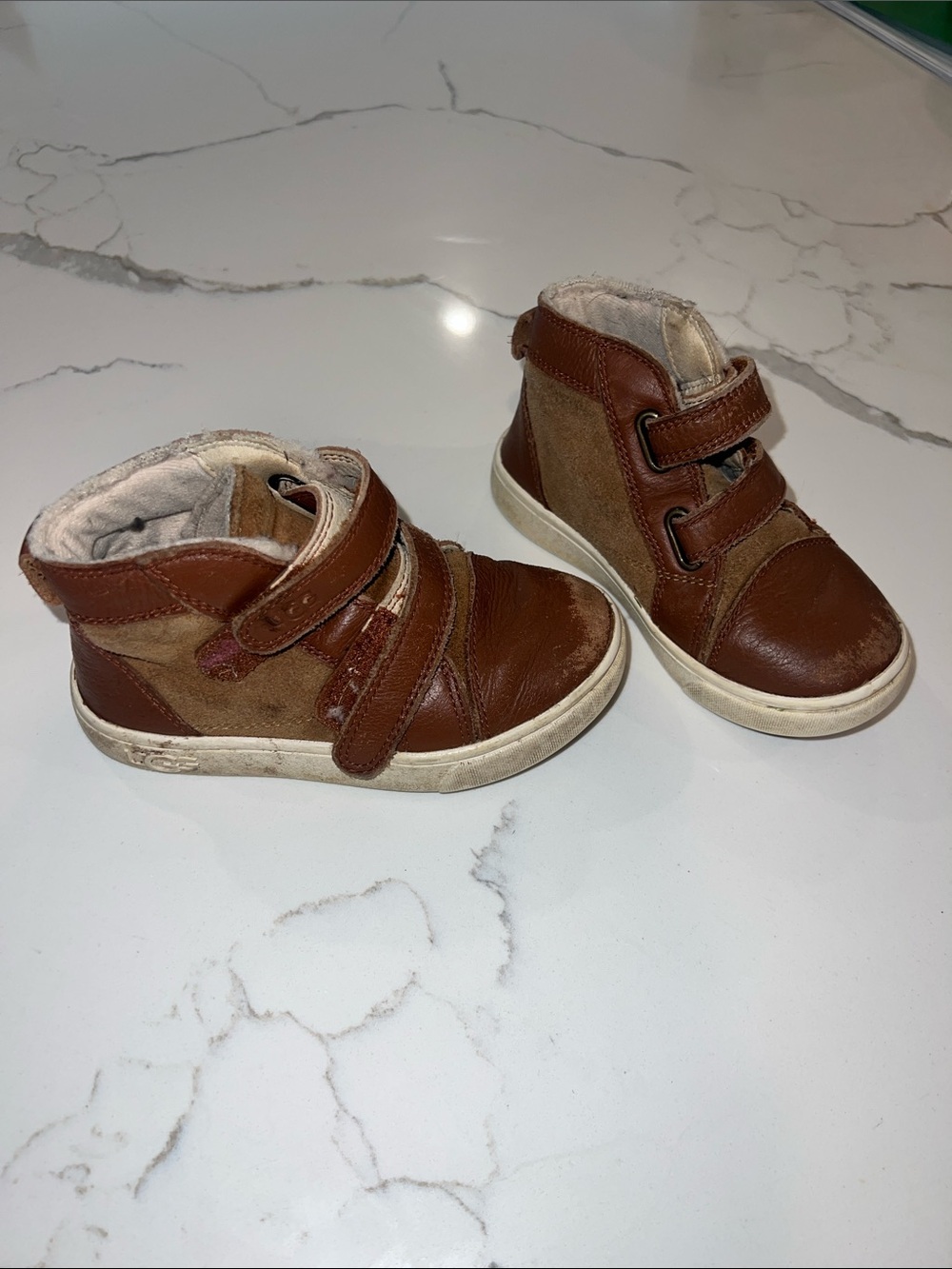 UGG Toddler Brown High-Top Sneakers with Dual Hook-and-Loop Straps